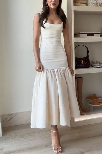 Sleeveless U-Neck Ruffle Bodycon Midi Dress