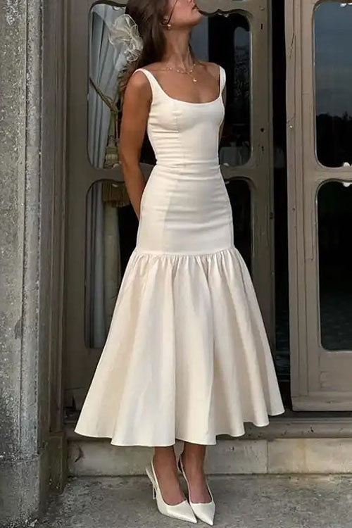 Sleeveless U-Neck Ruffle Bodycon Midi Dress